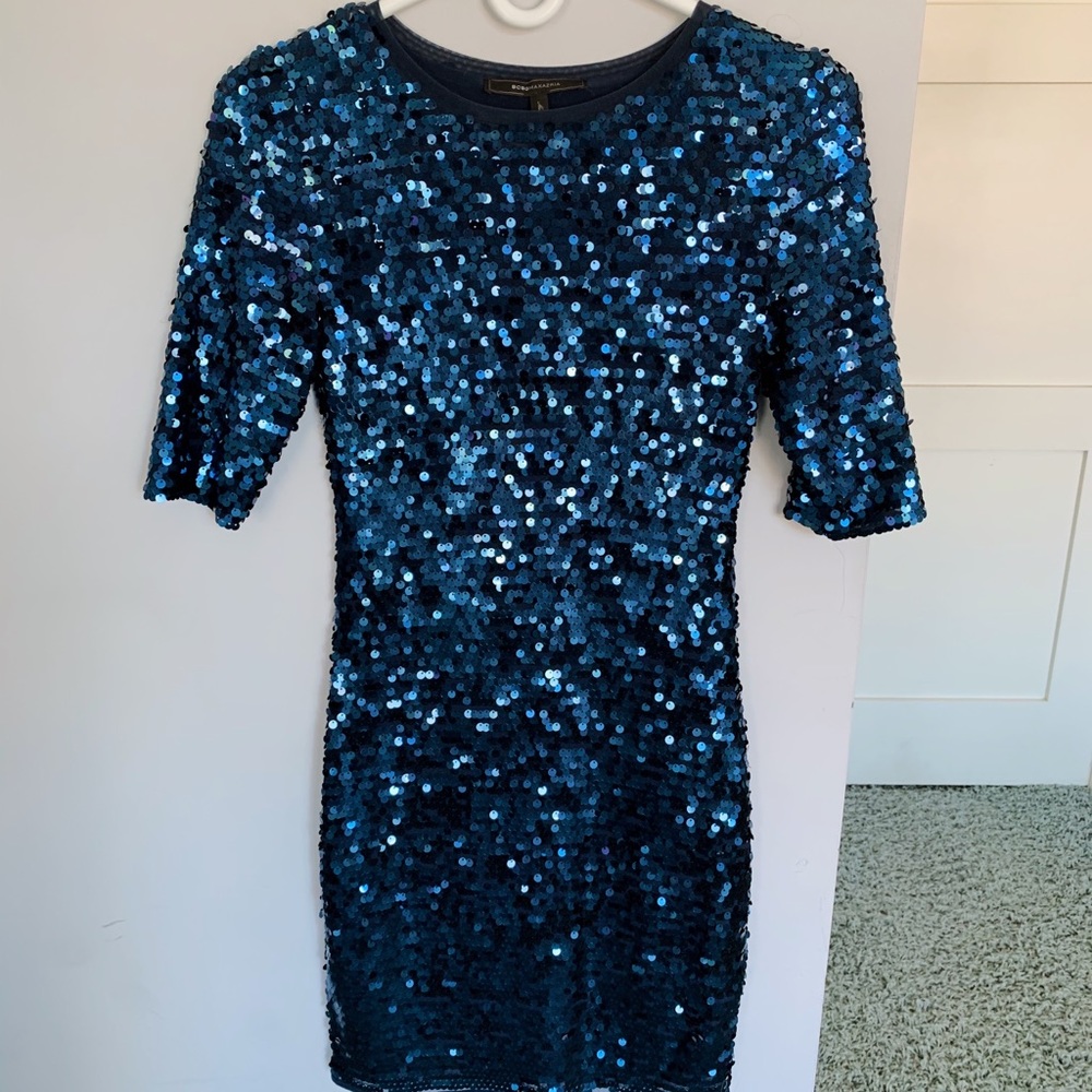 BCBG Allover Sequin Dress (Navy Blue, XS)